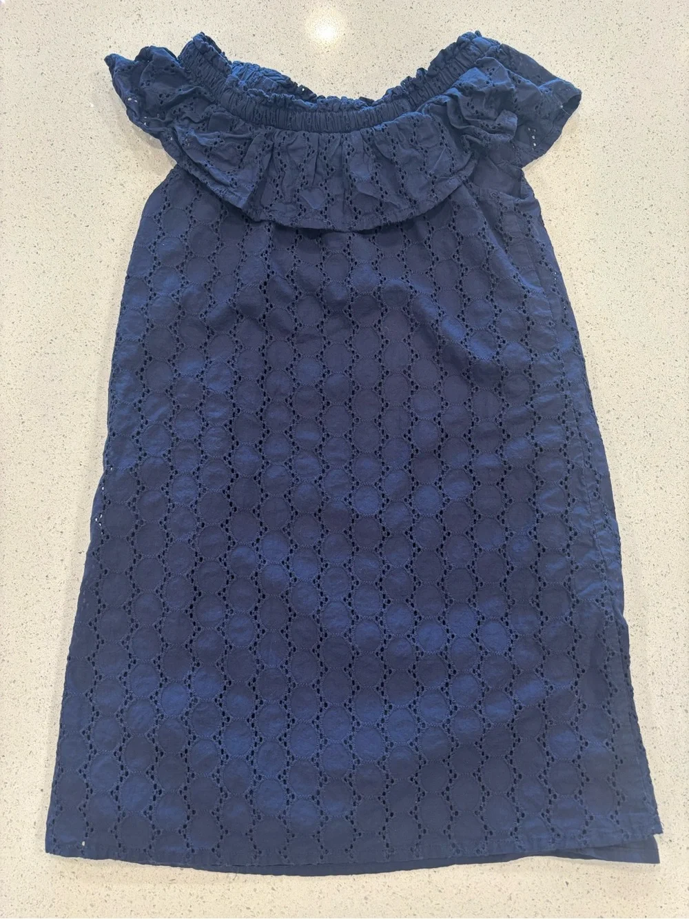 Nautica Girls Navy Eyelet Ruffle Off-Shoulder Dress, Size 7